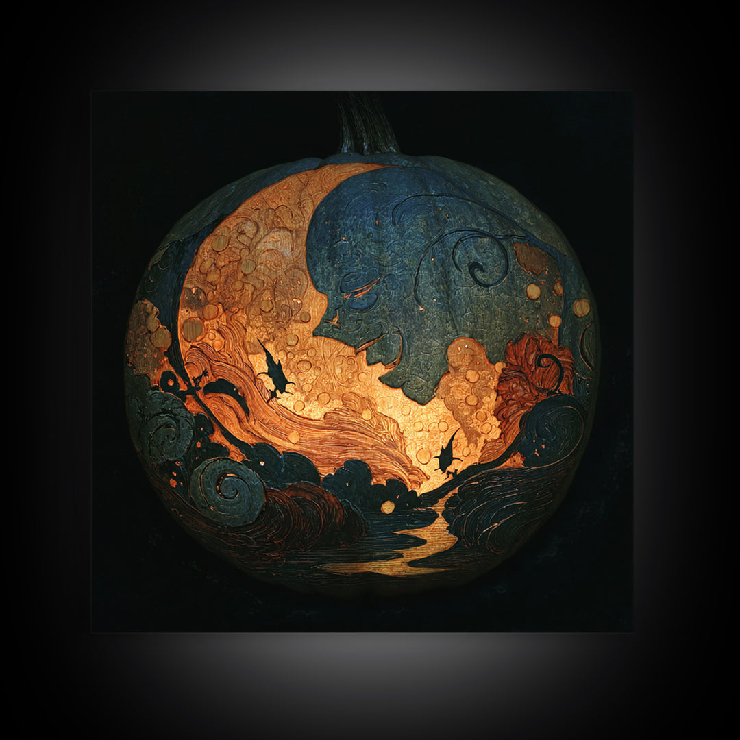 The Moon Inside A Pumpkin, Dark Symbolist Art, Square Wall Art, Macabre Wall Art, Canvas Print, Halloween Wall Art