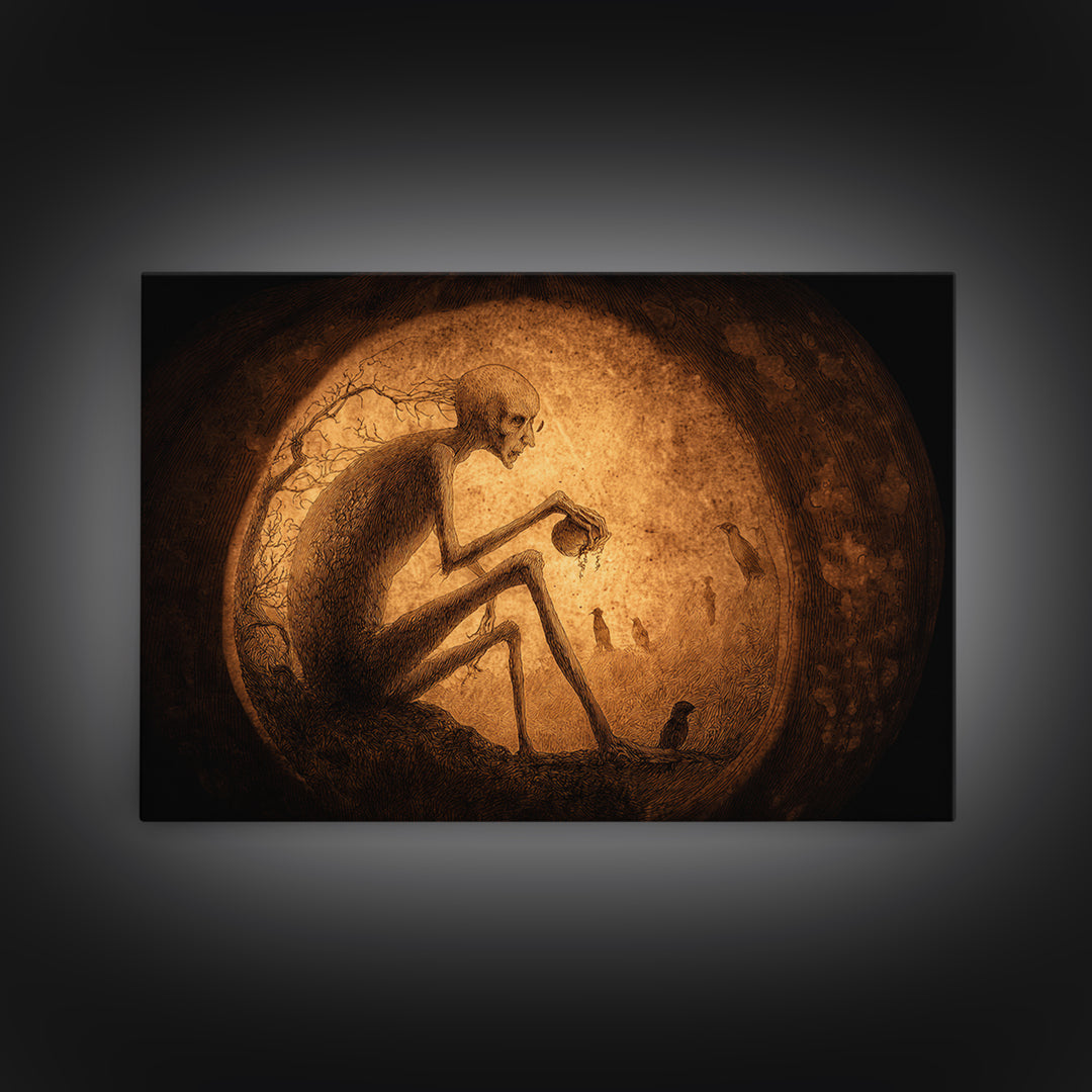 The Moon Inside A Pumpkin, Expressionist Nightmare Art, Landscape Wall Art, Dark Fantasy Wall Art, Canvas Print, Halloween Wall Art