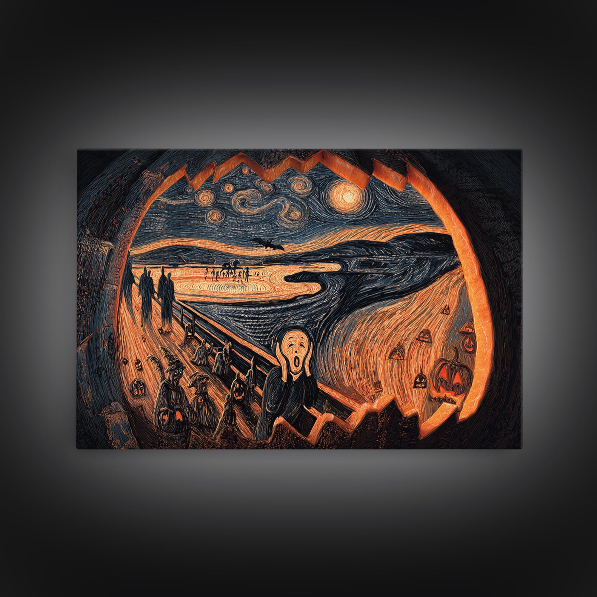 The Moon Inside A Pumpkin, Expressionist Gothic Art, Landscape Wall Art, Dark Fantasy Wall Art, Framed Canvas Print, Halloween Wall Art