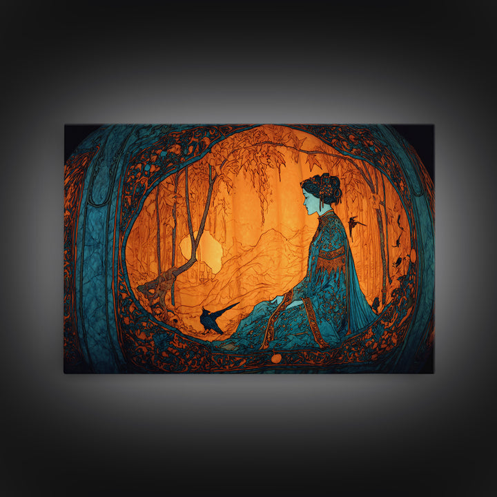 The Moon Inside A Pumpkin, Stained Glass Gothic Art, Landscape Wall Art, Gothic Horror Wall Art, Framed Canvas Print, Halloween Wall Art