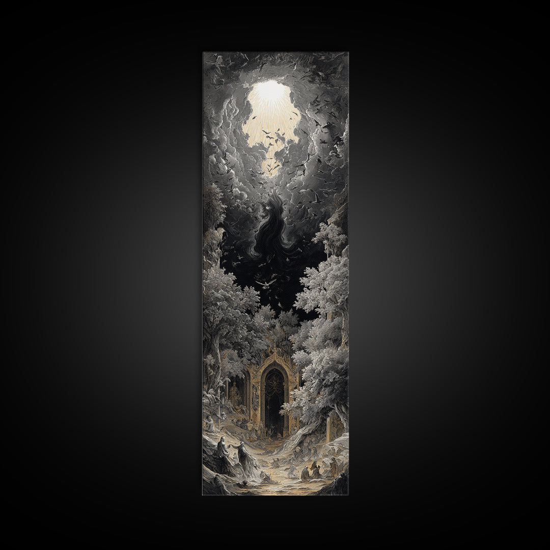 The Autumn-Leaf Ghost, Gothic Engraving Art, Tall Narrow Wall Art, Macabre Wall Art, Canvas Print, Halloween Wall Art
