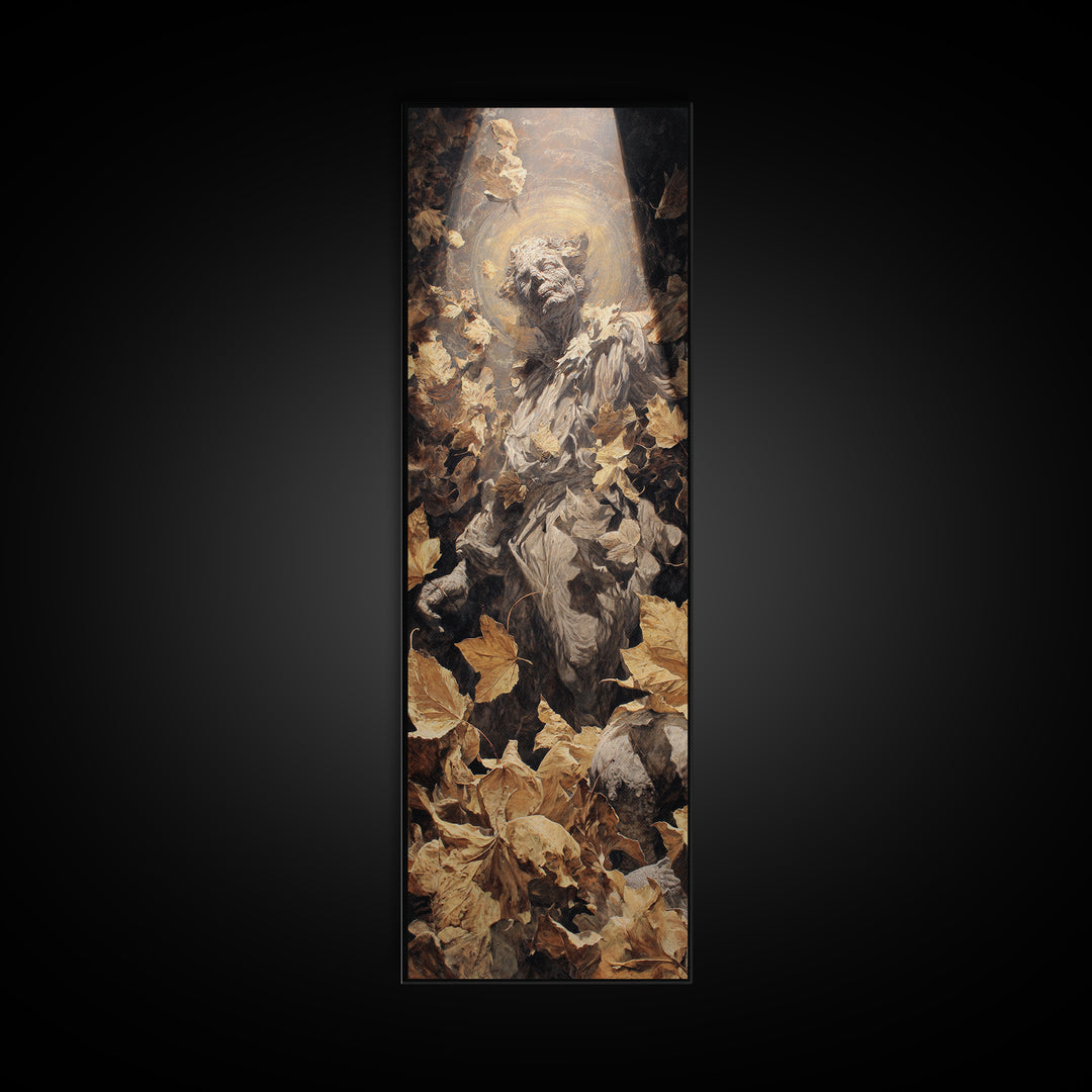 The Autumn-Leaf Ghost, Dark Renaissance Art, Tall Narrow Wall Art, Dark Fantasy Wall Art, Framed Canvas Print, Halloween Wall Art