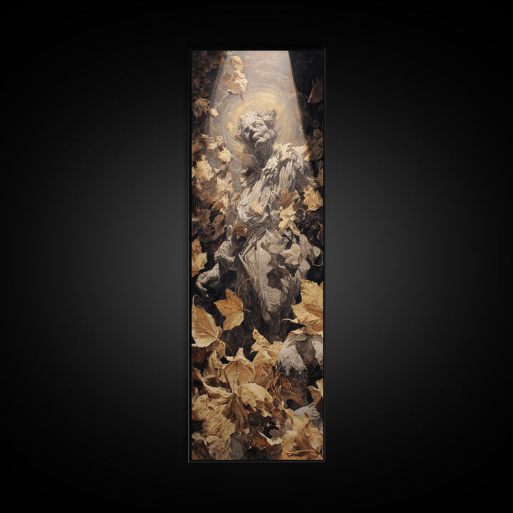 The Autumn-Leaf Ghost, Dark Renaissance Art, Tall Narrow Wall Art, Dark Fantasy Wall Art, Framed Canvas Print, Halloween Wall Art