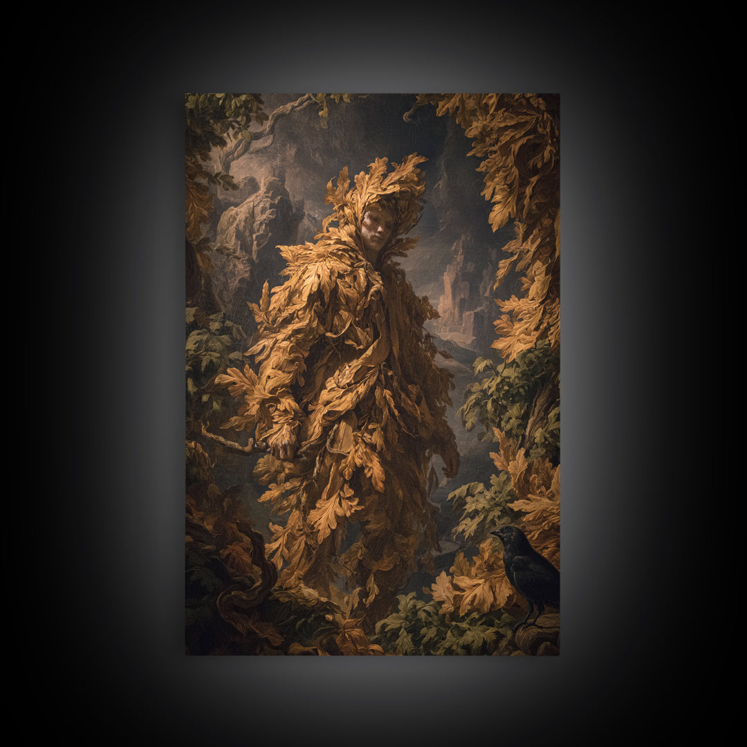 The Autumn-Leaf Ghost, Baroque Witchcraft Art, Vertical Wall Art, Gothic Horror Wall Art, Canvas Print, Halloween Wall Art