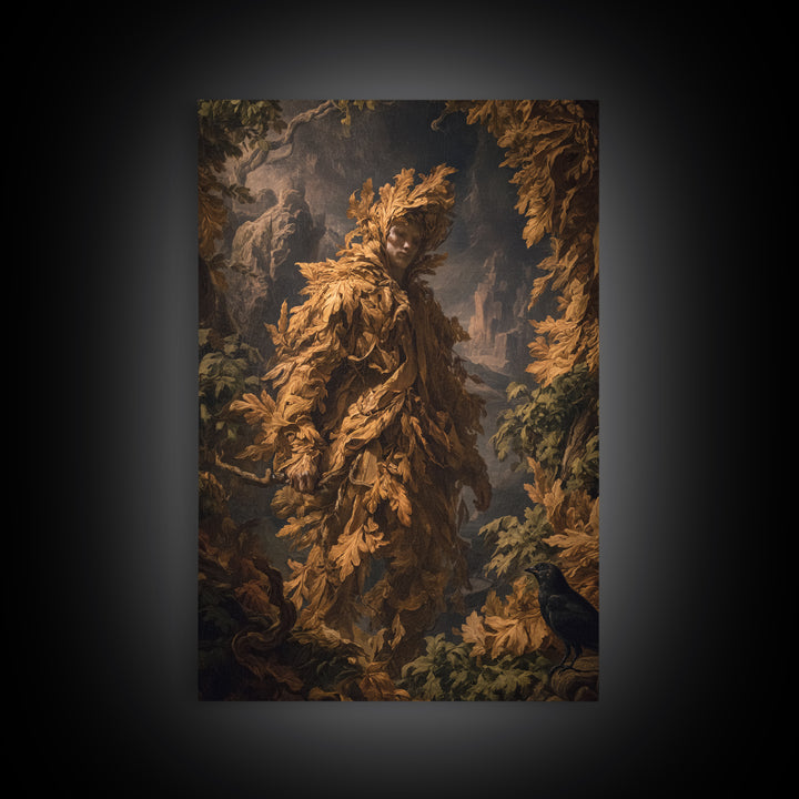 The Autumn-Leaf Ghost, Baroque Witchcraft Art, Vertical Wall Art, Gothic Horror Wall Art, Canvas Print, Halloween Wall Art