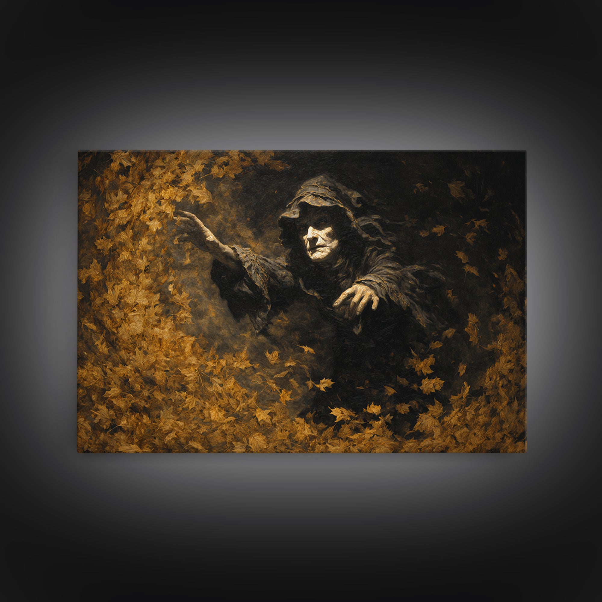 The Autumn-Leaf Ghost, Dark Romantic Horror Art, Landscape Wall Art, Macabre Wall Art, Framed Canvas Print, Halloween Wall Art