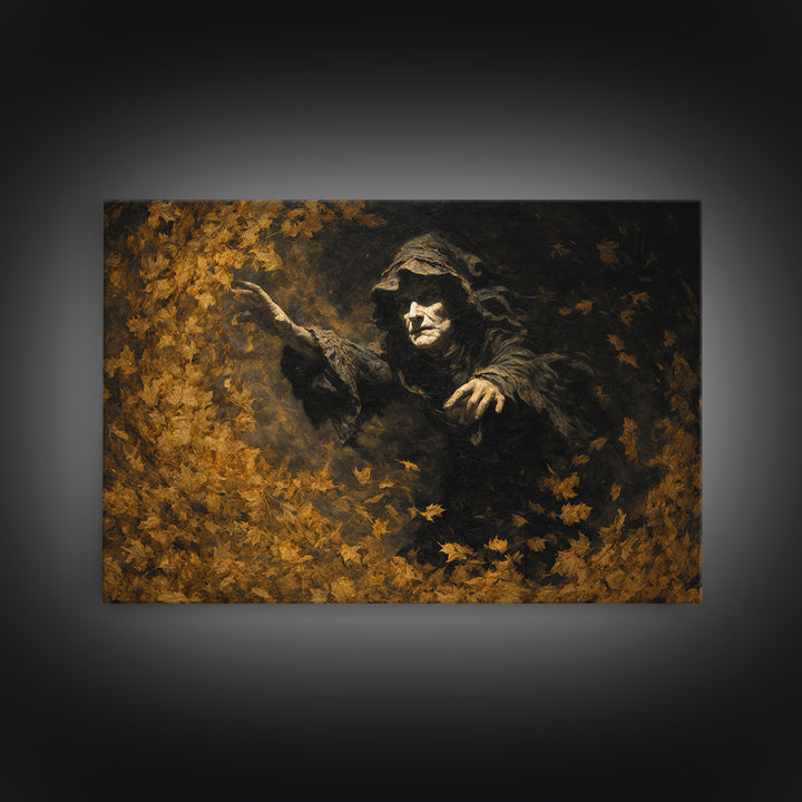 The Autumn-Leaf Ghost, Dark Romantic Horror Art, Landscape Wall Art, Macabre Wall Art, Framed Canvas Print, Halloween Wall Art