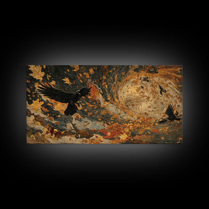 The Autumn-Leaf Ghost, Visionary Gothic Art, Wide Panoramic Art, Dark Fantasy Wall Art, Canvas Print, Halloween Wall Art