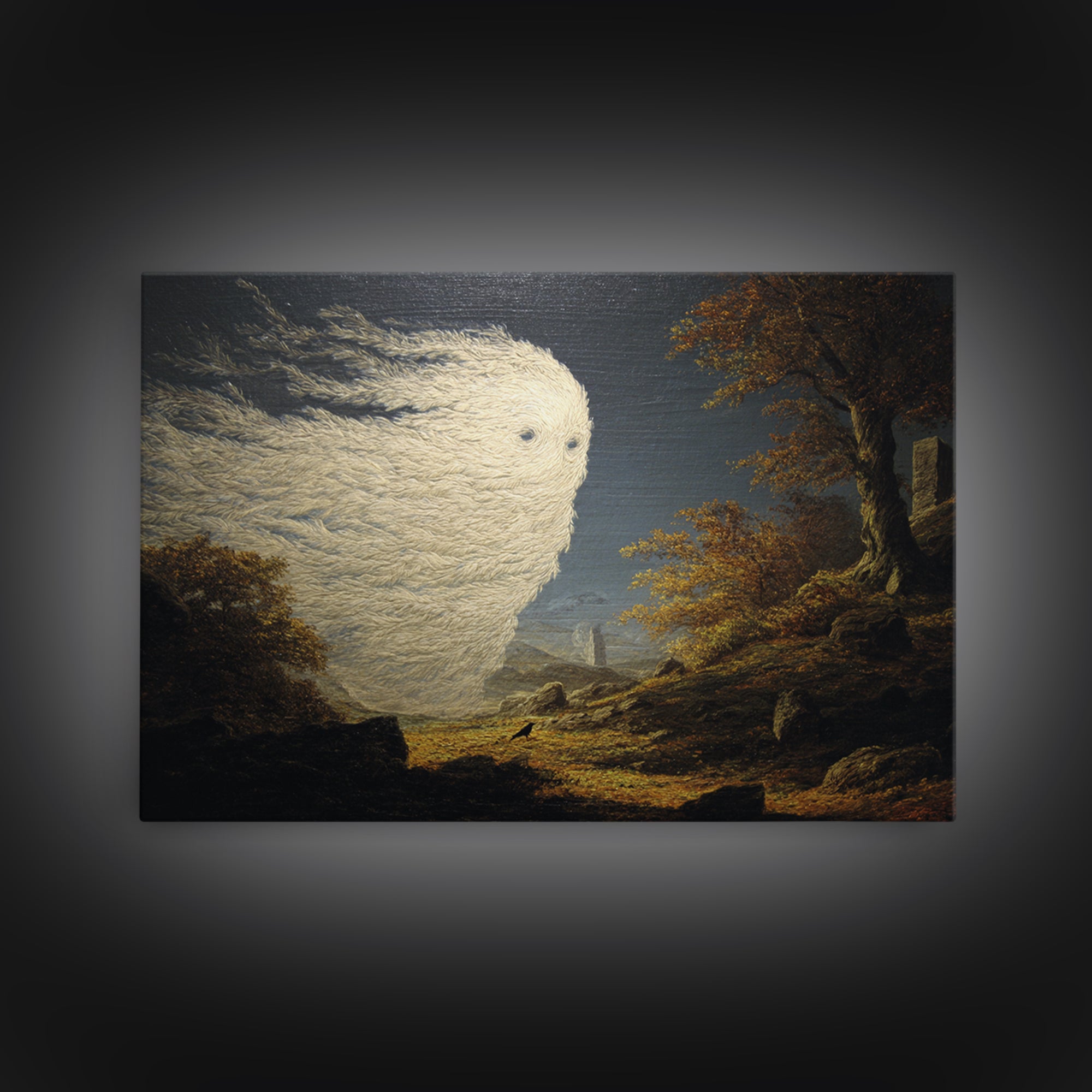 The Autumn-Leaf Ghost, Romantic Gothic Landscape, Landscape Wall Art, Dark Halloween Decor, Framed Canvas Print, Horror Wall Art