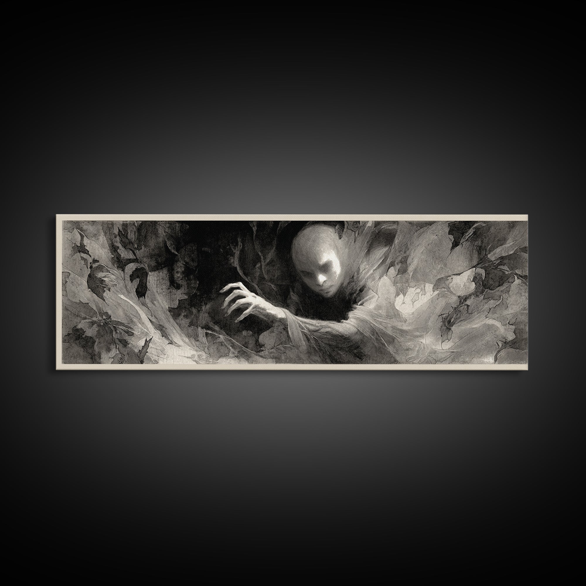 The Autumn-Leaf Ghost, Symbolist Dream Art, Extra Wide Wall Art, Macabre Wall Art, Canvas Print, Halloween Wall Art, Horror Wall Art