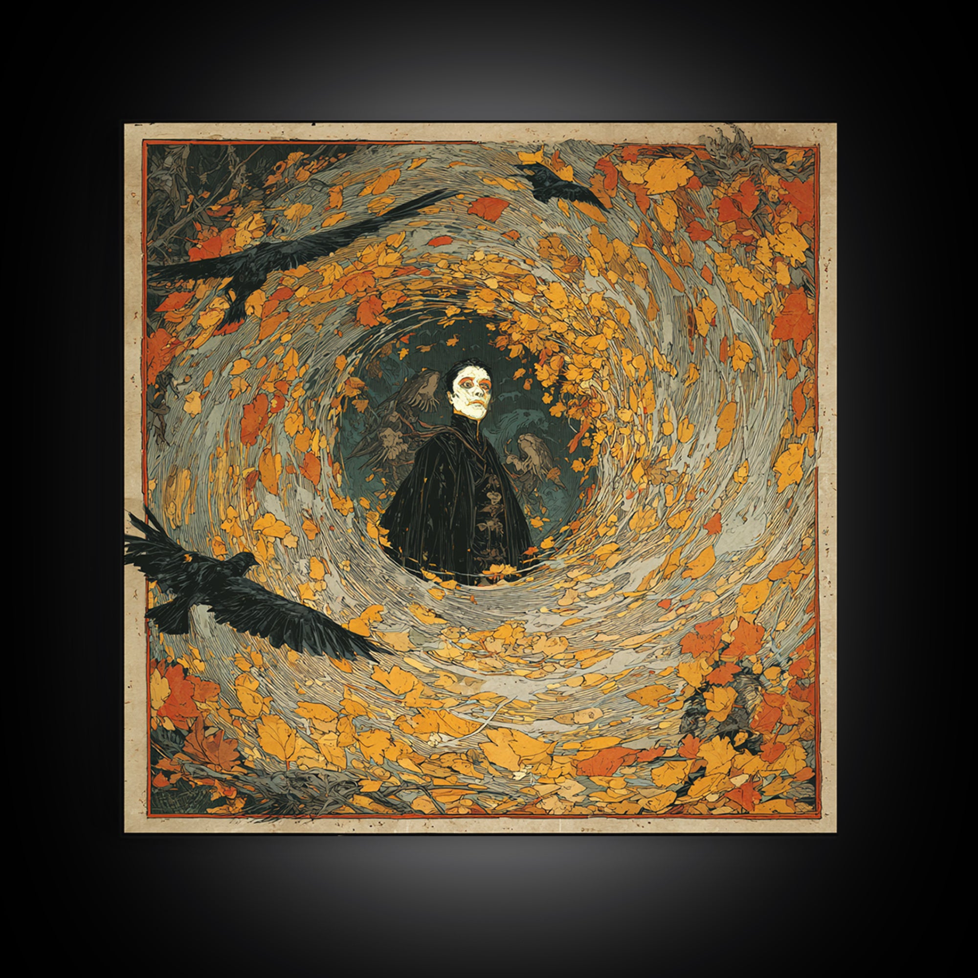 The Autumn-Leaf Ghost, Decadent Gothic Art, Square Wall Art, Macabre Wall Art, Canvas Print, Halloween Wall Art, Spooky Wall Decor