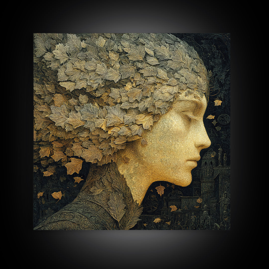 The Autumn-Leaf Ghost, Symbolist Death Art, Square Wall Art, Macabre Wall Art, Framed Canvas Print, Halloween Wall Art