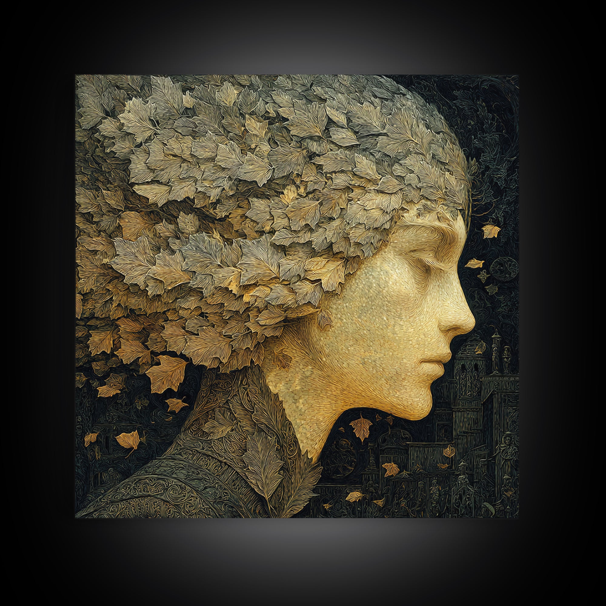 The Autumn-Leaf Ghost, Symbolist Death Art, Square Wall Art, Macabre Wall Art, Framed Canvas Print, Halloween Wall Art