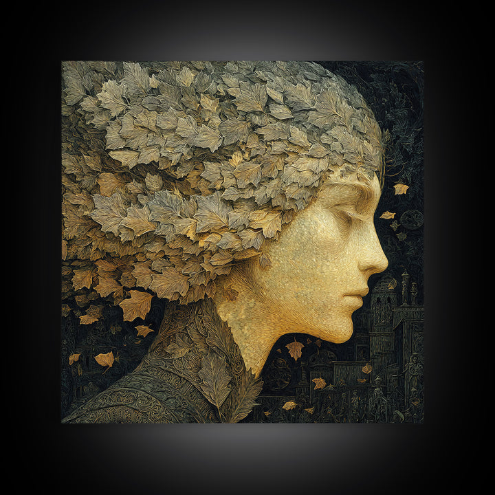 The Autumn-Leaf Ghost, Symbolist Death Art, Square Wall Art, Macabre Wall Art, Framed Canvas Print, Halloween Wall Art