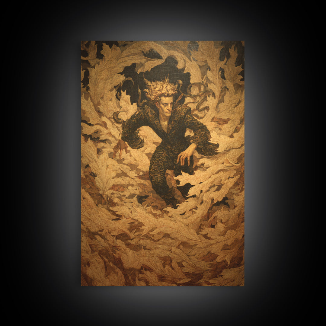 The Autumn-Leaf Ghost, Dark Symbolist Art, Vertical Wall Art, Dark Halloween Decor, Framed Canvas Print, Halloween Wall Art