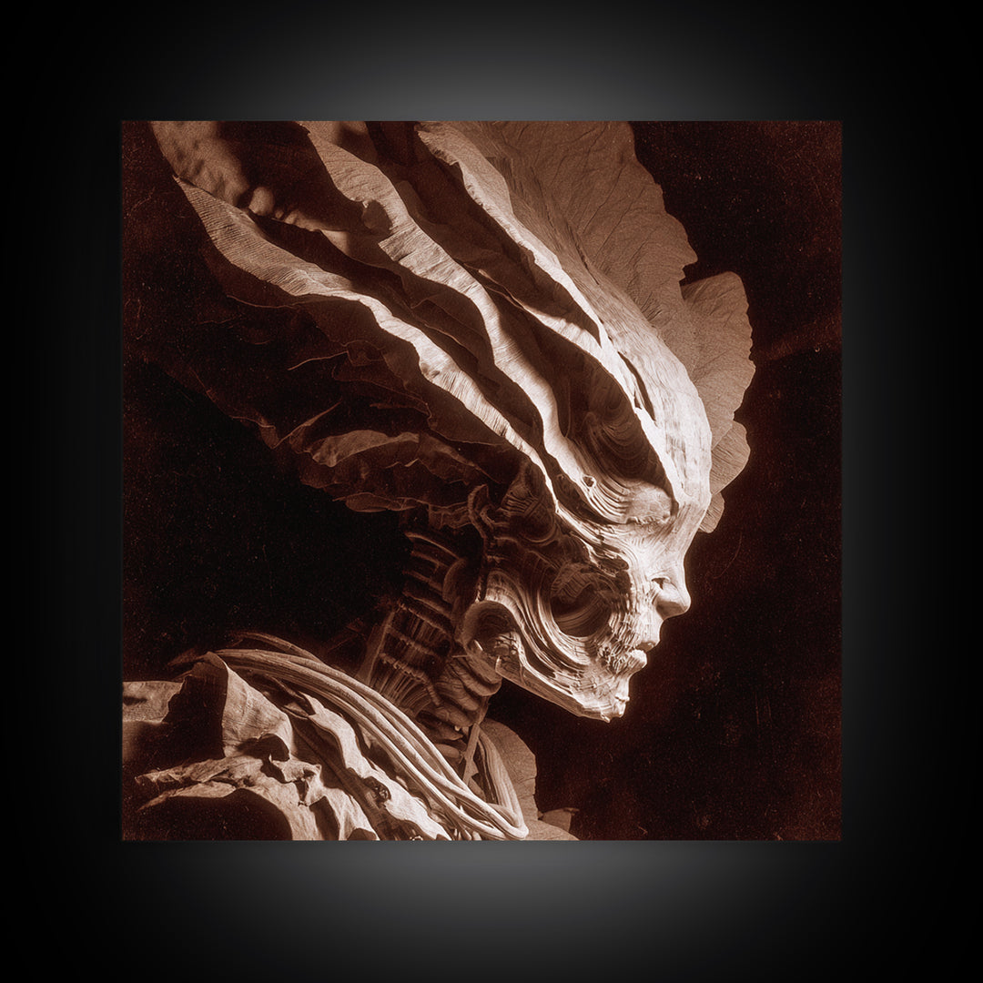 The Autumn-Leaf Ghost, Biomechanical Horror Art, Square Wall Art, Dark Halloween Decor, Framed Canvas Print, Halloween Wall Art