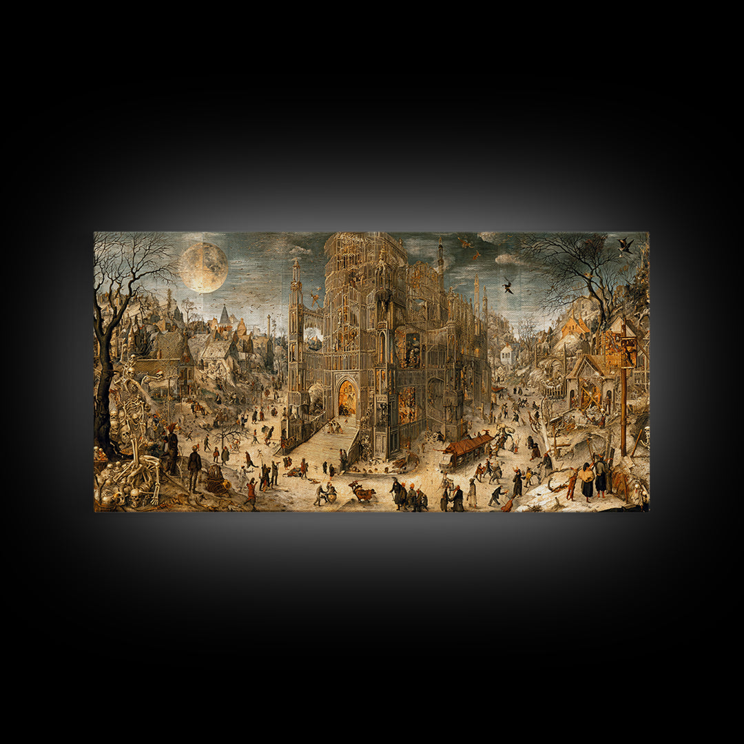 The Cathedral Of Bones, Northern Renaissance Horror, Wide Panoramic Art, Gothic Horror Wall Art, Framed Canvas Print