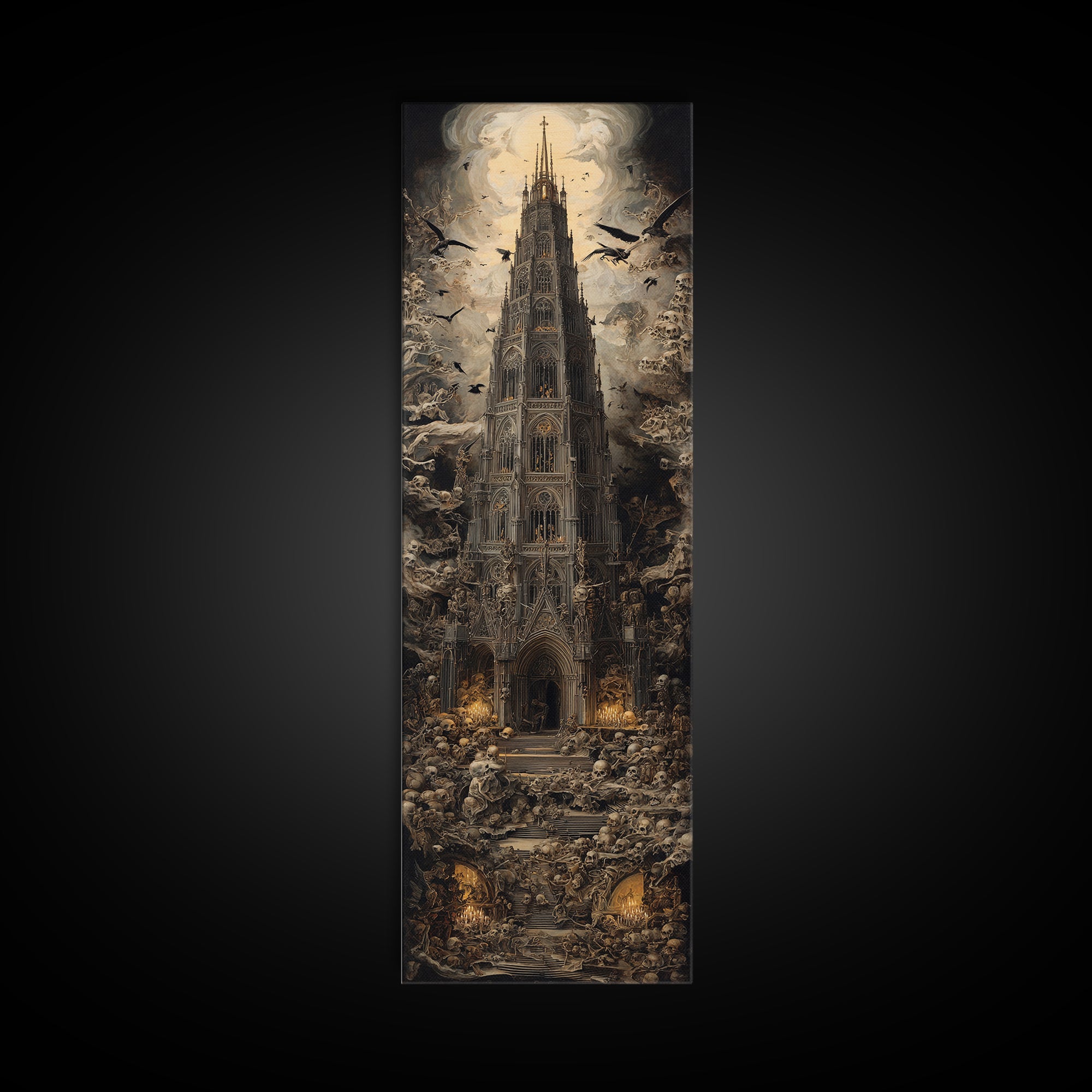 The Cathedral Of Bones, Dark Renaissance Art, Tall Narrow Wall Art, Dark Fantasy Wall Art, Canvas Print, Halloween Wall Art