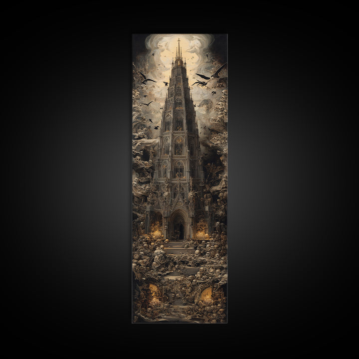 The Cathedral Of Bones, Dark Renaissance Art, Tall Narrow Wall Art, Dark Fantasy Wall Art, Canvas Print, Halloween Wall Art