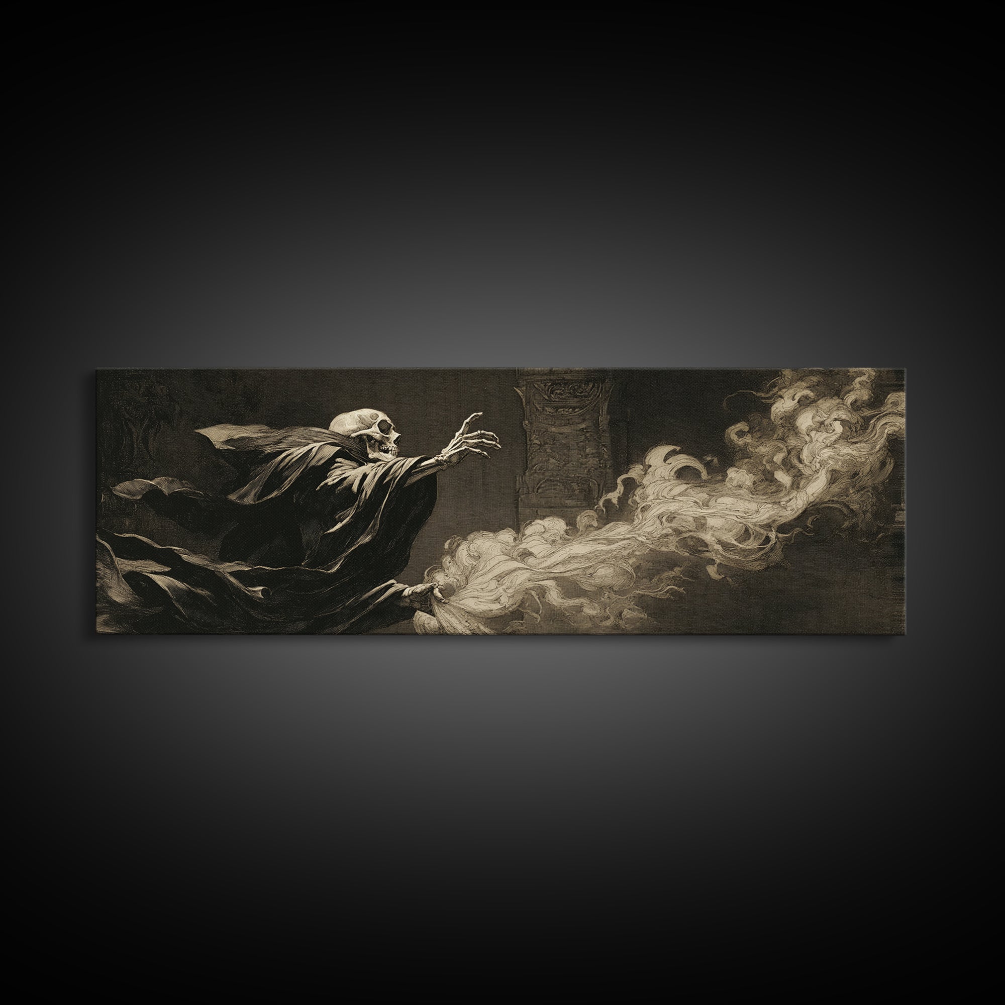 The Cathedral Of Bones, Dark Romantic Horror Art, Extra Wide Wall Art, Gothic Horror Wall Art, Framed Canvas Print, Halloween Wall Art