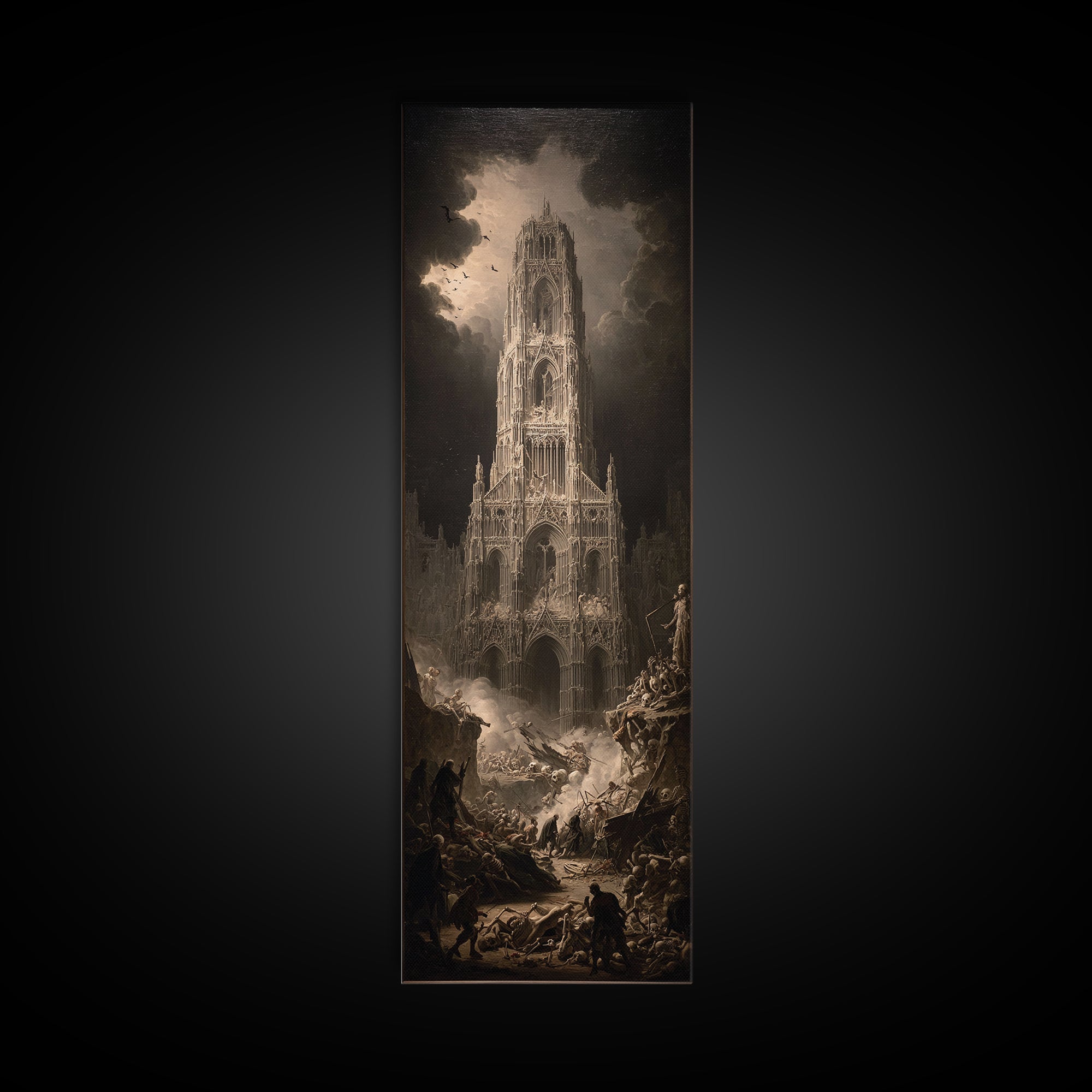 The Cathedral Of Bones, Gothic Nightmare Art, Tall Narrow Wall Art, Macabre Wall Art, Framed Canvas Print, Halloween Wall Art
