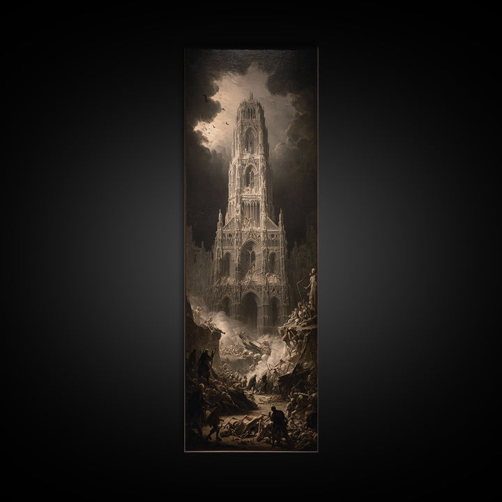 The Cathedral Of Bones, Gothic Nightmare Art, Tall Narrow Wall Art, Macabre Wall Art, Framed Canvas Print, Halloween Wall Art