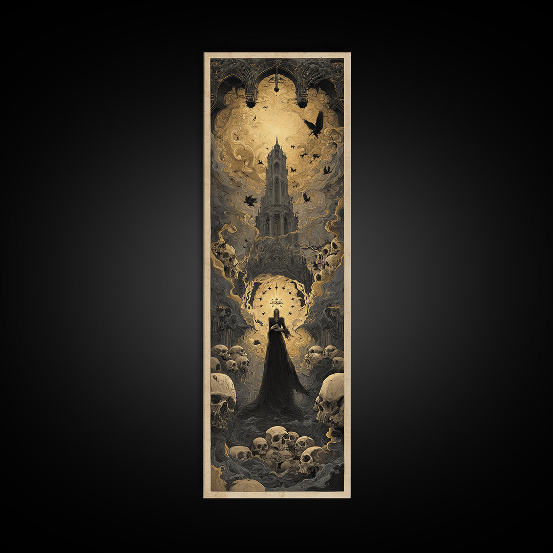The Cathedral Of Bones, Visionary Gothic Art, Tall Narrow Wall Art, Gothic Horror Wall Art, Canvas Print, Halloween Wall Art