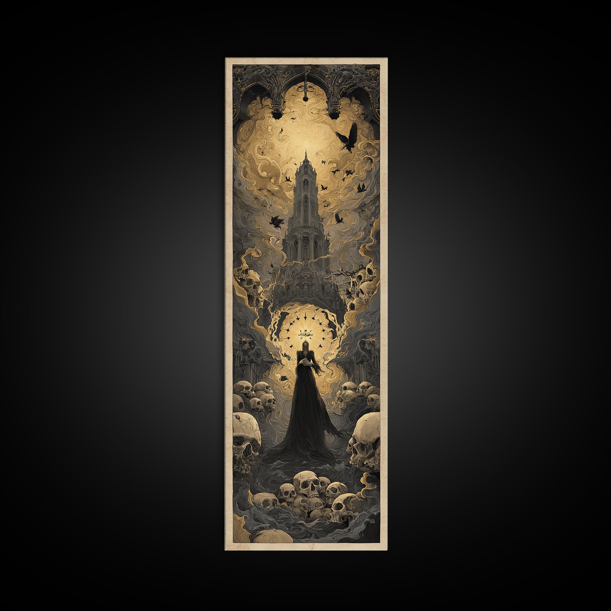 The Cathedral Of Bones, Visionary Gothic Art, Tall Narrow Wall Art, Gothic Horror Wall Art, Canvas Print, Halloween Wall Art