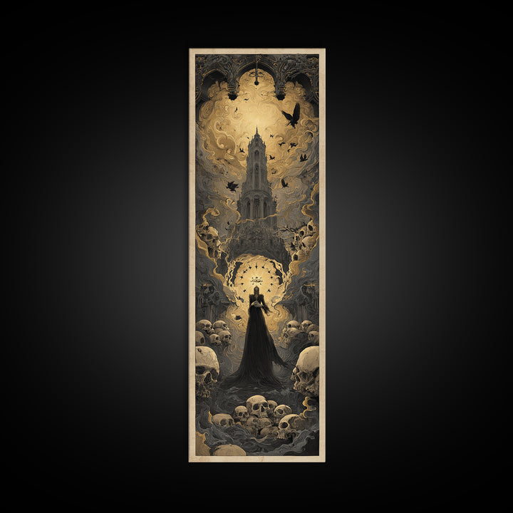 The Cathedral Of Bones, Visionary Gothic Art, Tall Narrow Wall Art, Gothic Horror Wall Art, Canvas Print, Halloween Wall Art