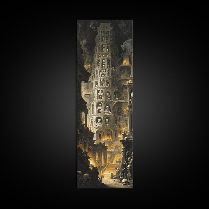 The Cathedral Of Bones, Architectural Etching Art, Tall Narrow Wall Art, Macabre Wall Art, Canvas Print, Halloween Wall Art