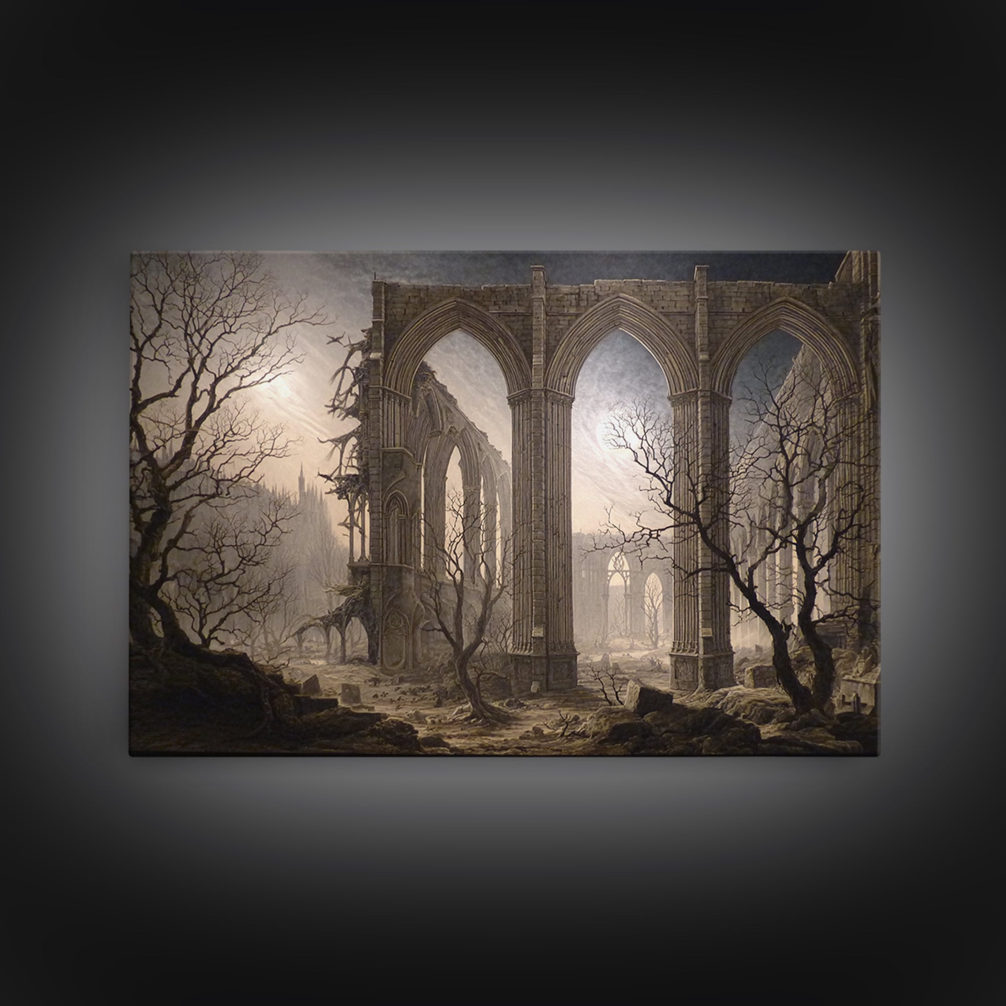 The Cathedral Of Bones, Romantic Gothic Landscape, Landscape Wall Art, Dark Fantasy Wall Art, Framed Canvas Print