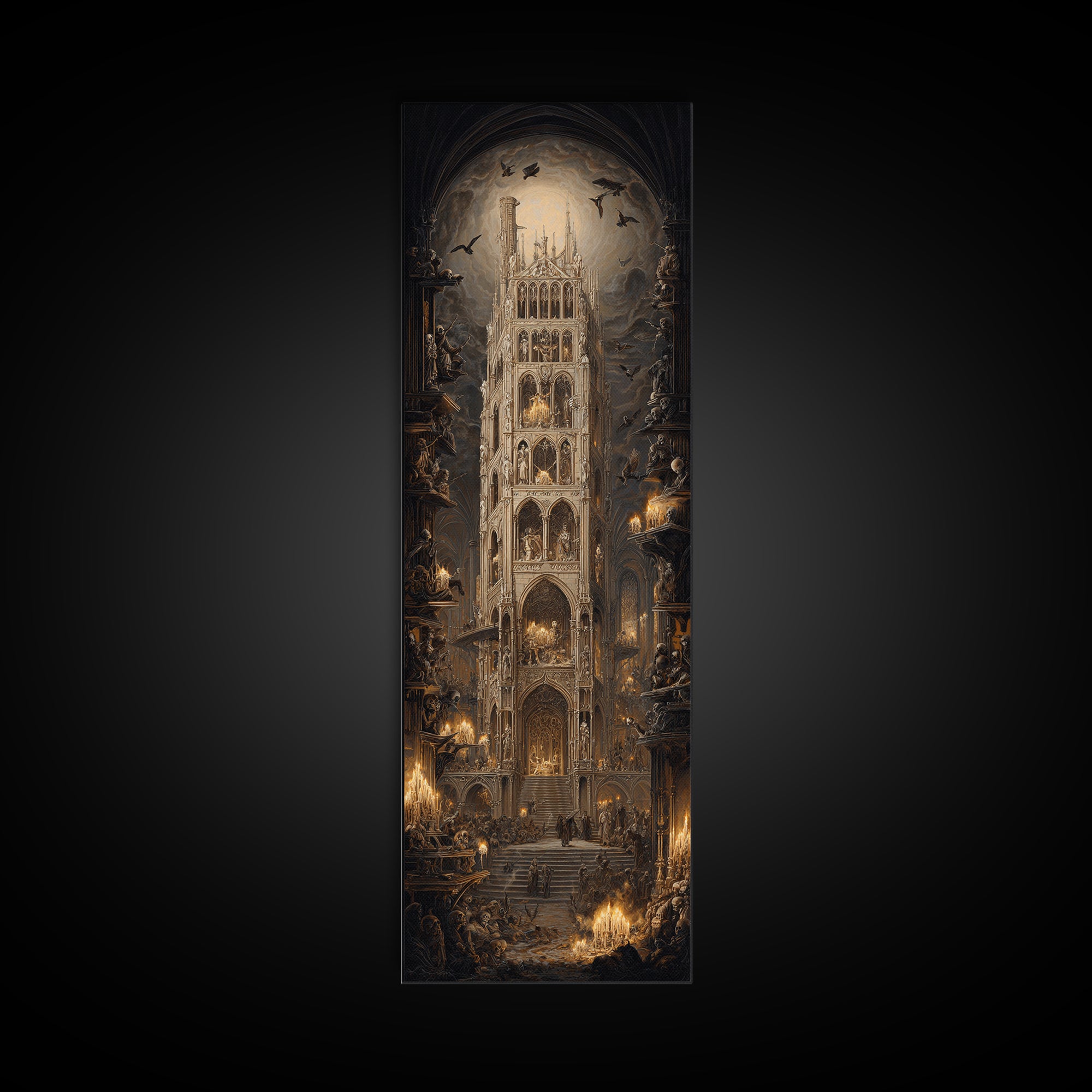 The Cathedral Of Bones, Ornate Symbolist Art, Tall Narrow Wall Art, Macabre Wall Art, Canvas Print, Halloween Wall Art