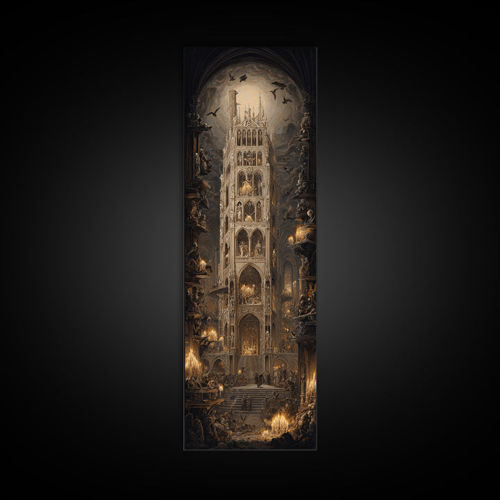 The Cathedral Of Bones, Ornate Symbolist Art, Tall Narrow Wall Art, Macabre Wall Art, Canvas Print, Halloween Wall Art