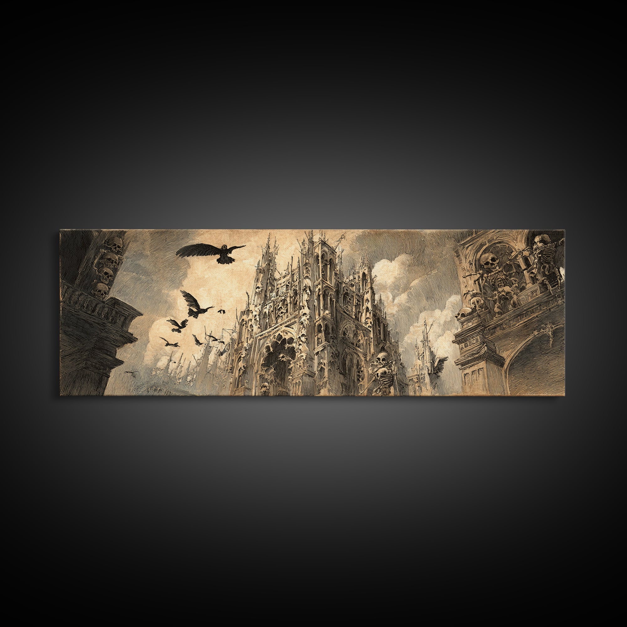 The Cathedral Of Bones, Expressionist Nightmare Art, Extra Wide Wall Art, Dark Fantasy Wall Art, Canvas Print, Halloween Wall Art