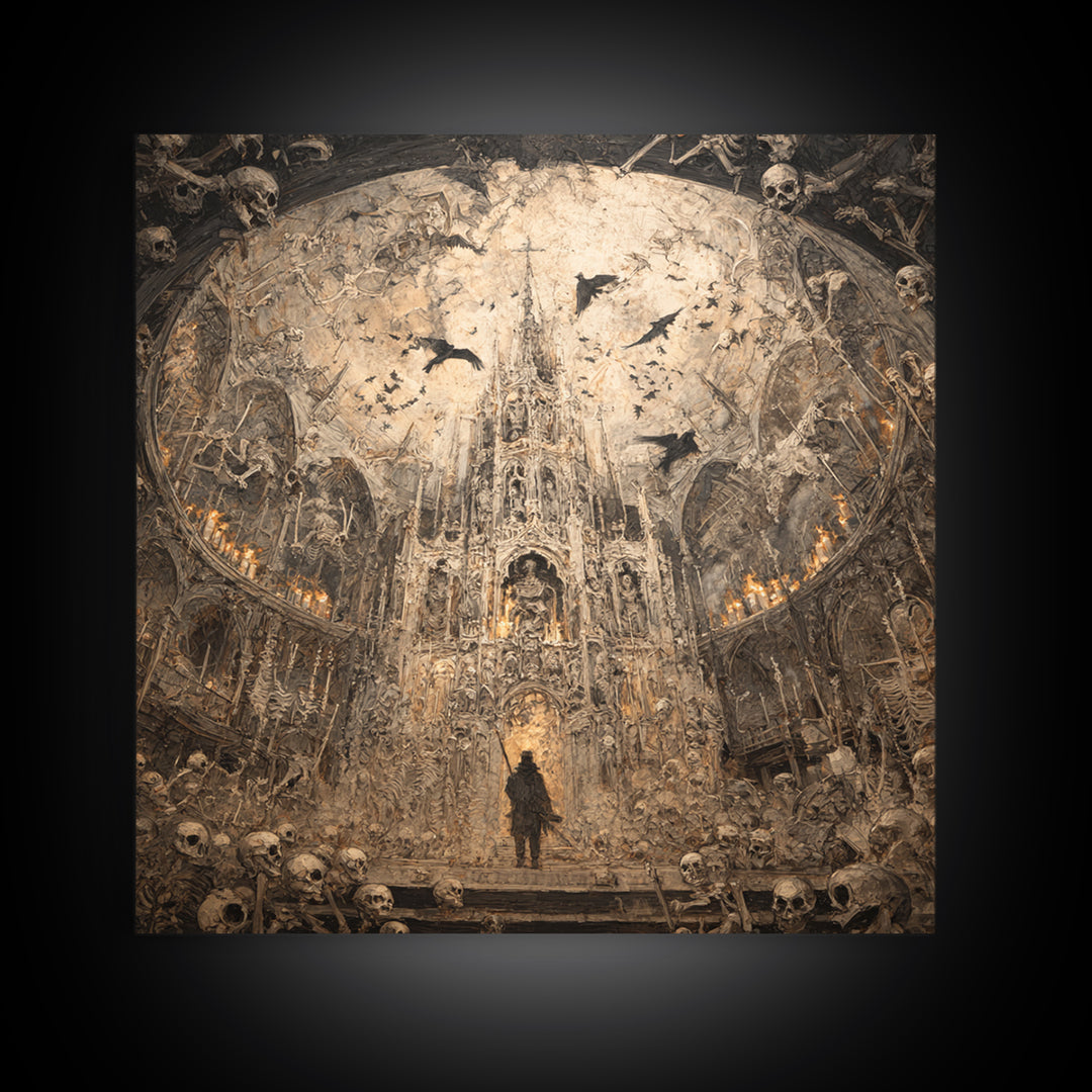 The Cathedral Of Bones, Grotesque Carnival Art, Square Wall Art, Dark Halloween Decor, Framed Canvas Print, Halloween Wall Art