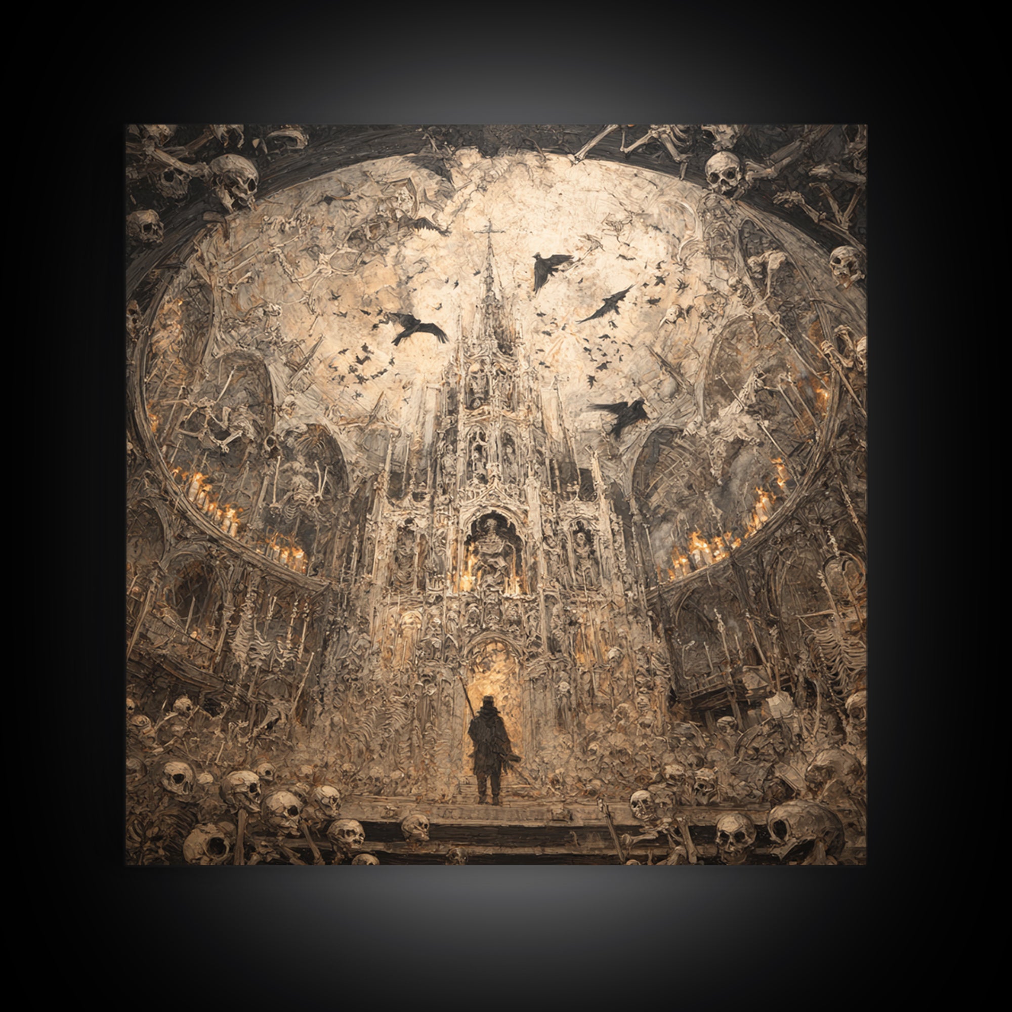 The Cathedral Of Bones, Grotesque Carnival Art, Square Wall Art, Dark Halloween Decor, Framed Canvas Print, Halloween Wall Art