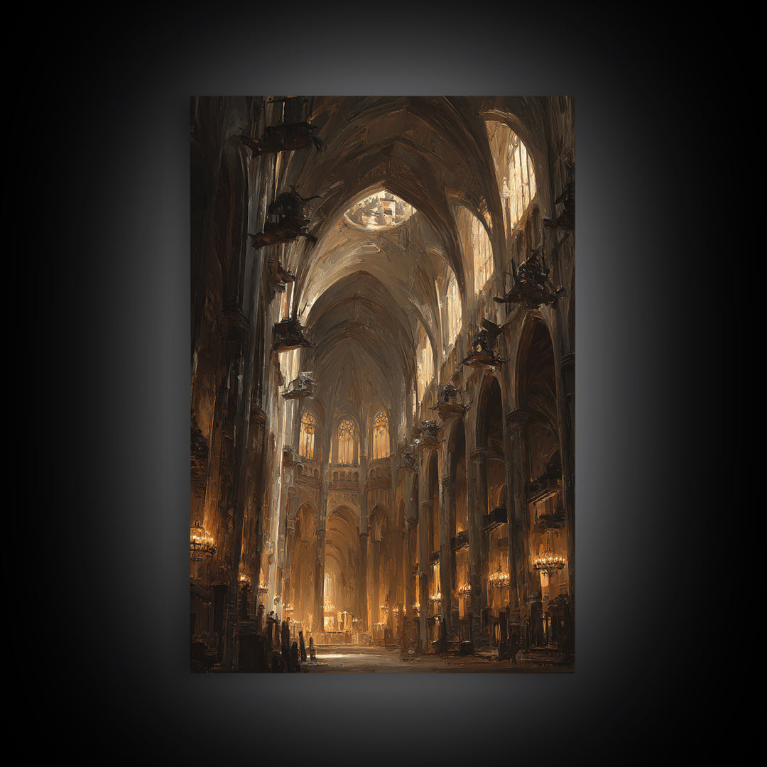 The Cathedral Of Bones, Expressionist Gothic Art, Vertical Wall Art, Dark Halloween Decor, Canvas Print, Halloween Wall Art