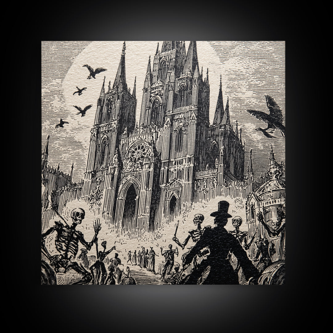 The Cathedral Of Bones, Macabre Folk Print Art, Square Wall Art, Macabre Wall Art, Canvas Print, Halloween Wall Art