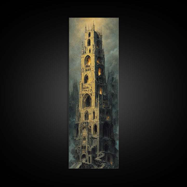 The Cathedral Of Bones, Surreal Apocalyptic Art, Tall Narrow Wall Art, Gothic Horror Wall Art, Framed Canvas Print