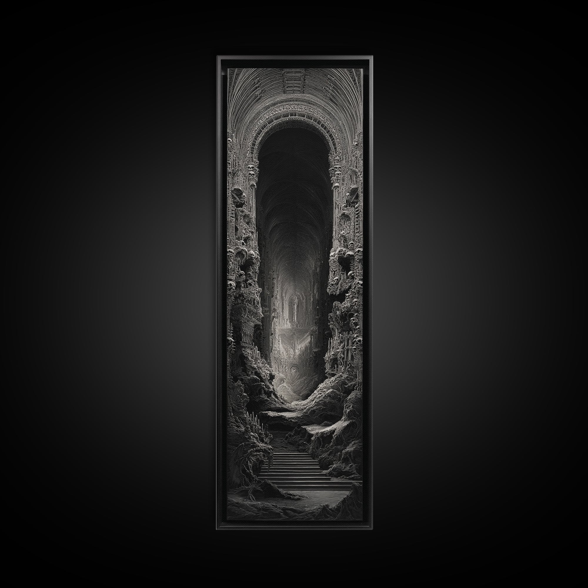 The Cathedral Of Bones, Biomechanical Horror Art, Tall Narrow Wall Art, Macabre Wall Art, Framed Canvas Print, Halloween Wall Art
