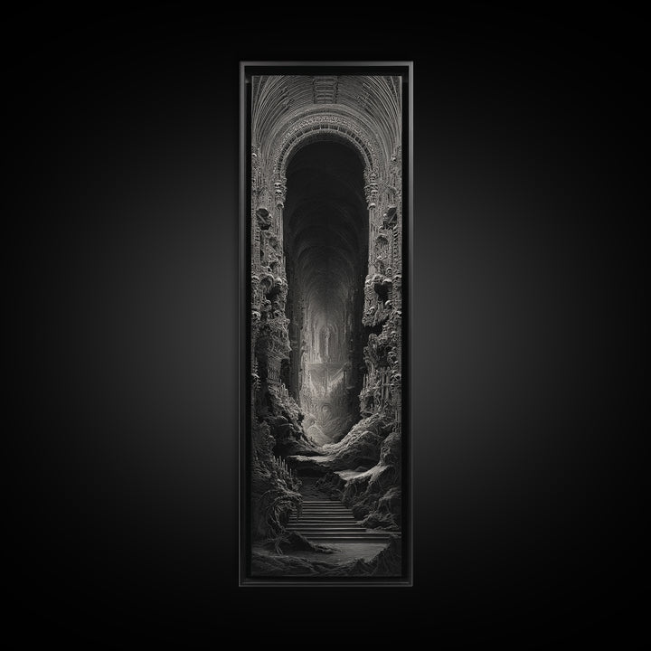 The Cathedral Of Bones, Biomechanical Horror Art, Tall Narrow Wall Art, Macabre Wall Art, Framed Canvas Print, Halloween Wall Art