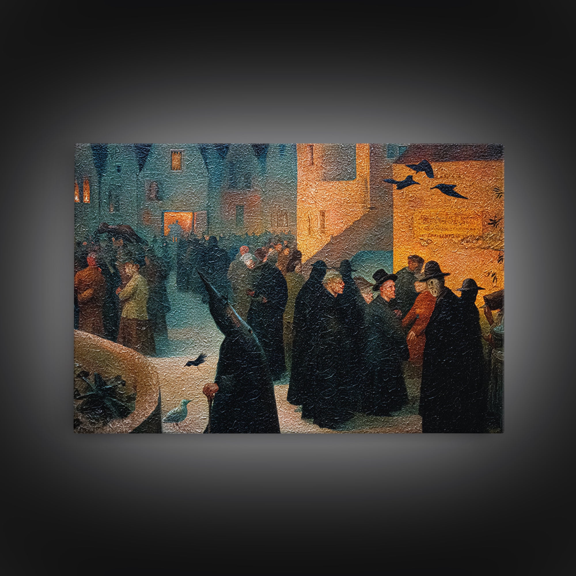 The Town Where Shadows Live, Medieval Grotesque Art, Landscape Wall Art, Gothic Horror Wall Art, Framed Canvas Print