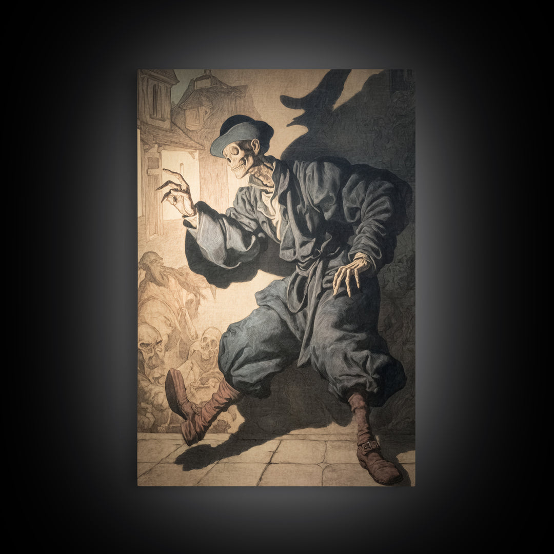 The Town Where Shadows Live, Danse Macabre Art, Vertical Wall Art, Dark Fantasy Wall Art, Framed Canvas Print
