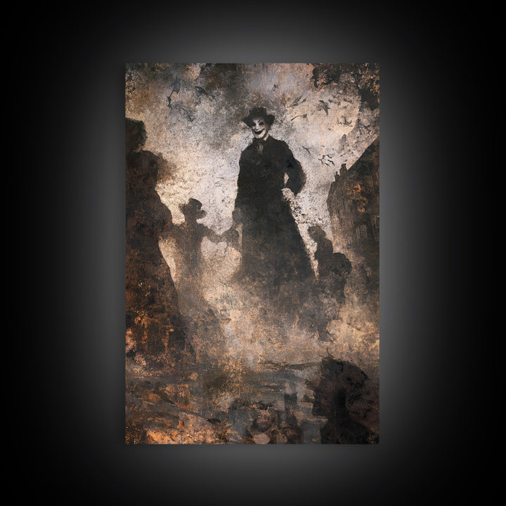 The Town Where Shadows Live, Dark Romantic Horror Art, Vertical Wall Art, Gothic Horror Wall Art, Framed Canvas Print, Halloween Wall Art