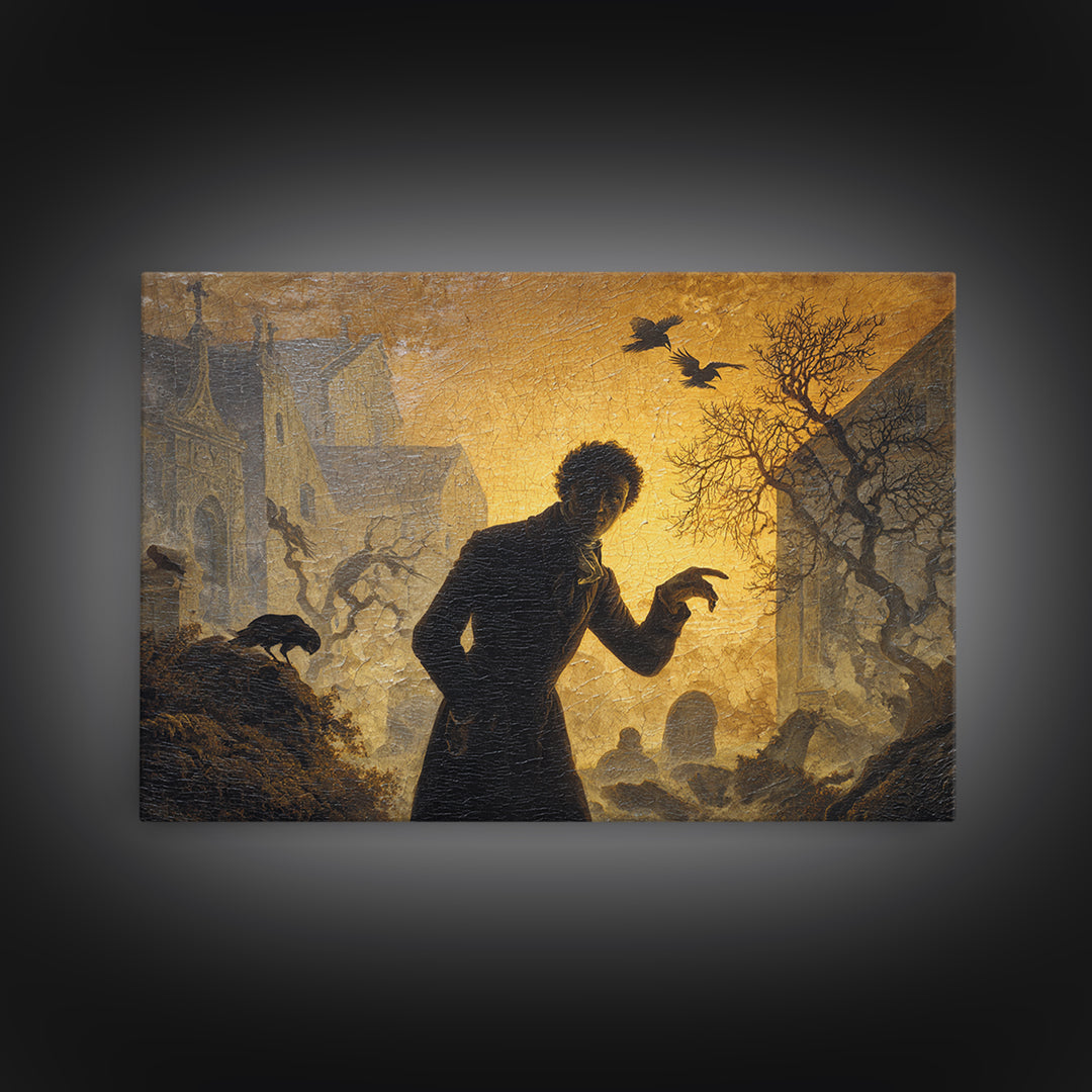 The Town Where Shadows Live, Romantic Gothic Landscape, Landscape Wall Art, Gothic Horror Wall Art, Framed Canvas Print