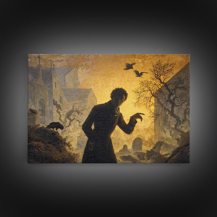 The Town Where Shadows Live, Romantic Gothic Landscape, Landscape Wall Art, Gothic Horror Wall Art, Framed Canvas Print
