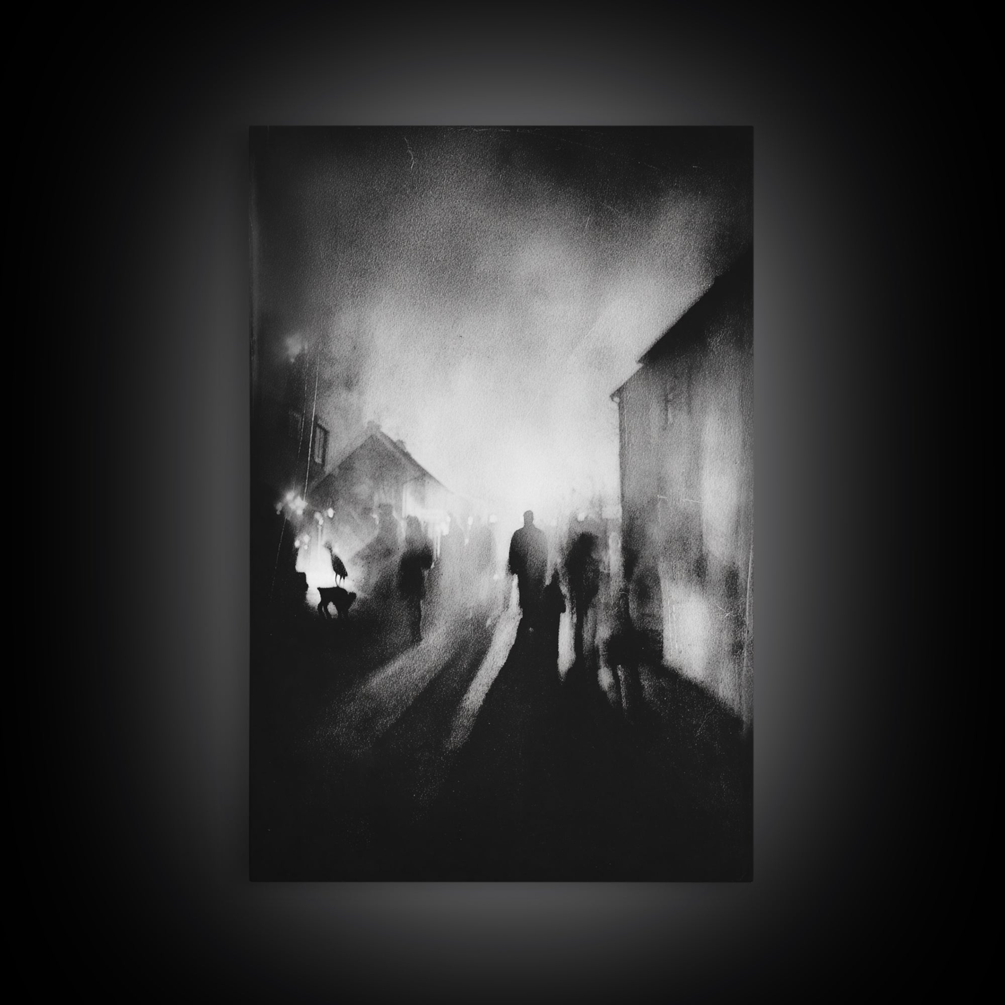The Town Where Shadows Live, Symbolist Dream Art, Vertical Wall Art, Dark Halloween Decor, Canvas Print, Halloween Wall Art