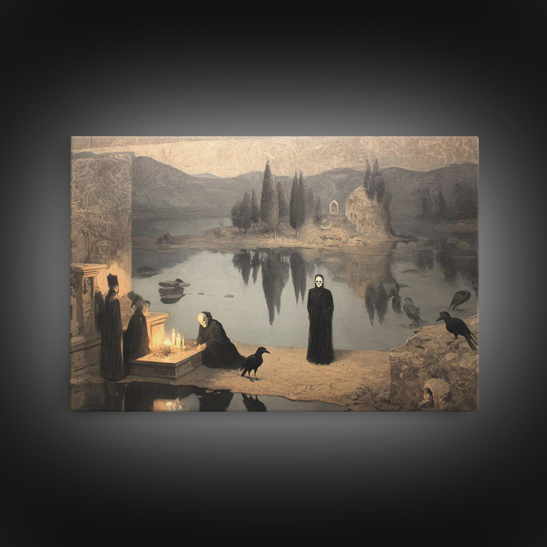 The Town Where Shadows Live, Symbolist Gothic Landscape, Landscape Wall Art, Dark Fantasy Wall Art, Canvas Print, Halloween Wall Art