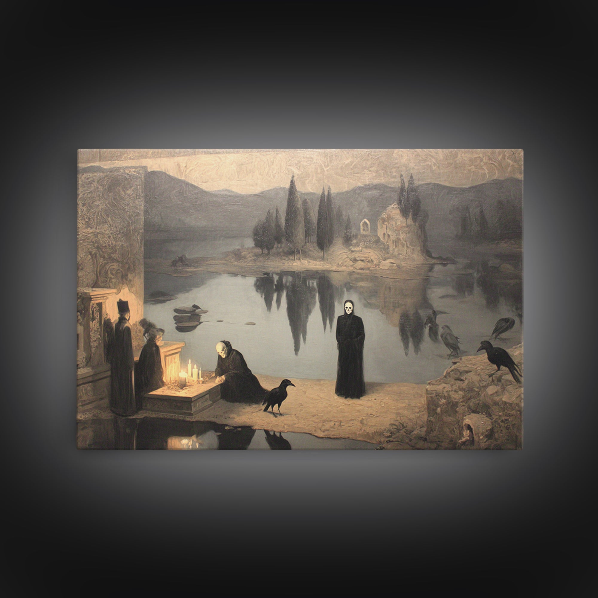 The Town Where Shadows Live, Symbolist Gothic Landscape, Landscape Wall Art, Dark Fantasy Wall Art, Canvas Print, Halloween Wall Art