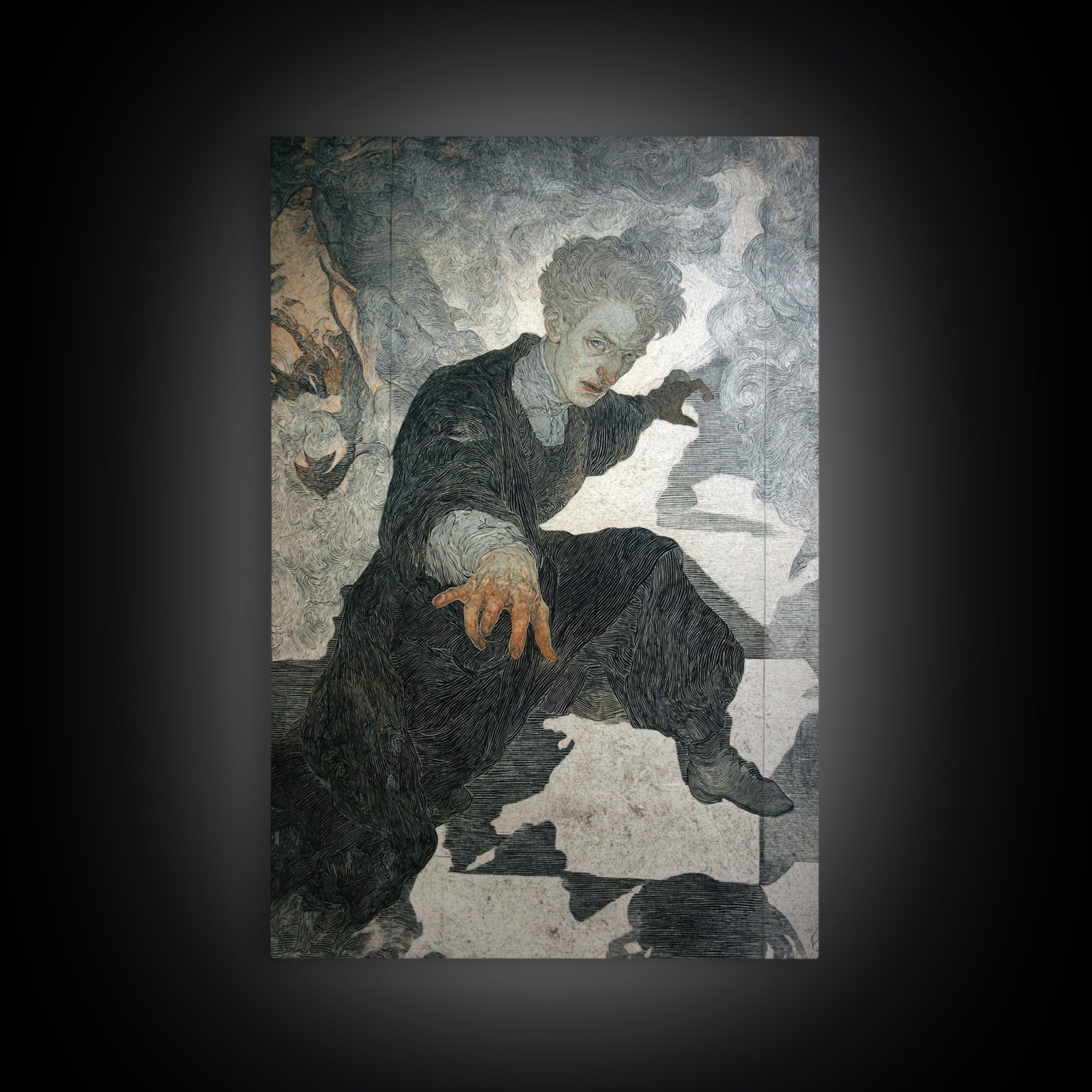 The Town Where Shadows Live, Symbolist Death Art, Vertical Wall Art, Dark Fantasy Wall Art, Framed Canvas Print, Halloween Wall Art